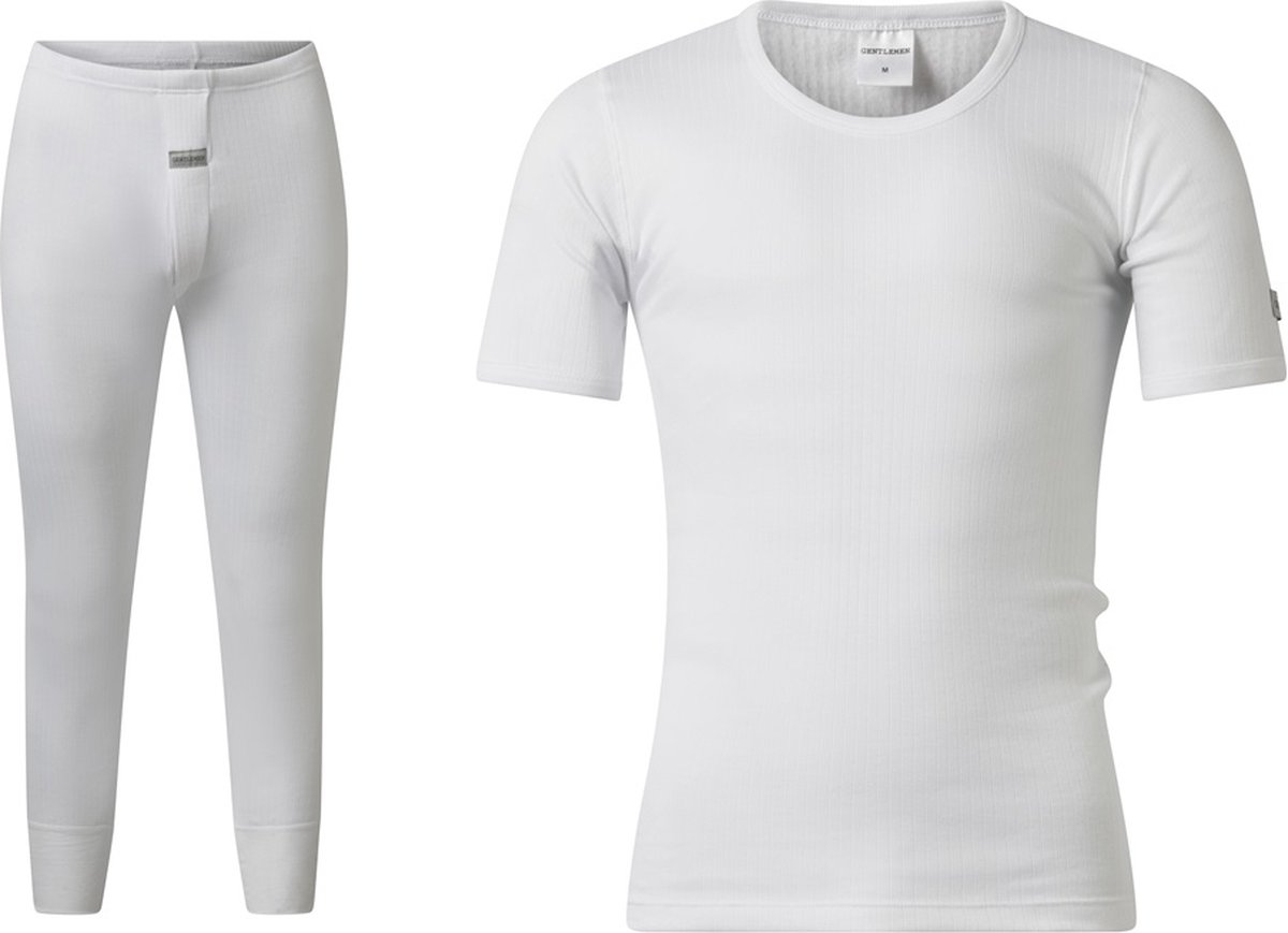 Gentlemen - heren thermo set - shirt korte mouw en pantalon - wit - maat L