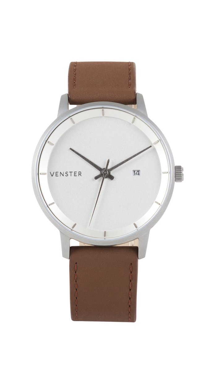 Venster Watches - Minimalistisch Horloge - Heren - Ontworpen in Amsterdam - Bruin-Wit - Inclusief geschenkverpakking