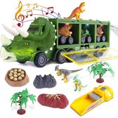 FlexToys® Dinosaurus Speelgoed Bus - Dinosaurussen Speelgoed Auto's met Muziek en Verlichting - Dinosaurus Speelgoed Set voor Jongens en Meisjes 3 Jaar Plus