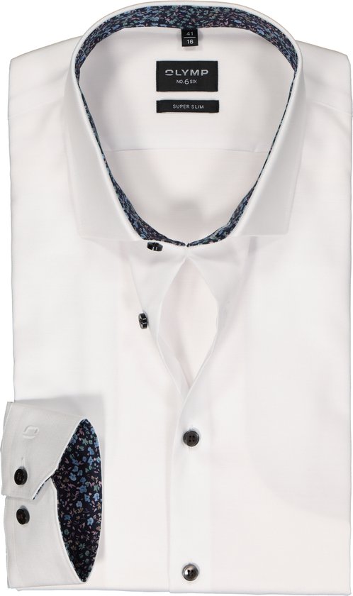 OLYMP No. 6 Six super slim fit overhemd - mouwlengte 7 - structuur - wit - Strijkvriendelijk - Boordmaat: 38