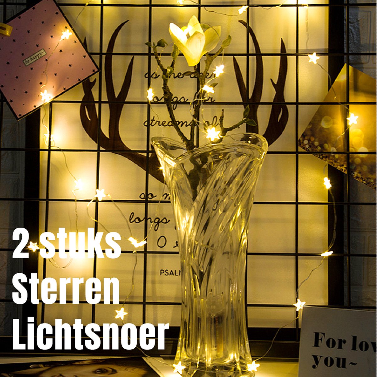 Allernieuwste.nl® 2 STUKS LED STERREN Lichtsnoer Wit 2 METER - 20 Lampjes Elk - STER Deco Licht Versiering Decoratie - Wit 2 mtr - 2 Stuks