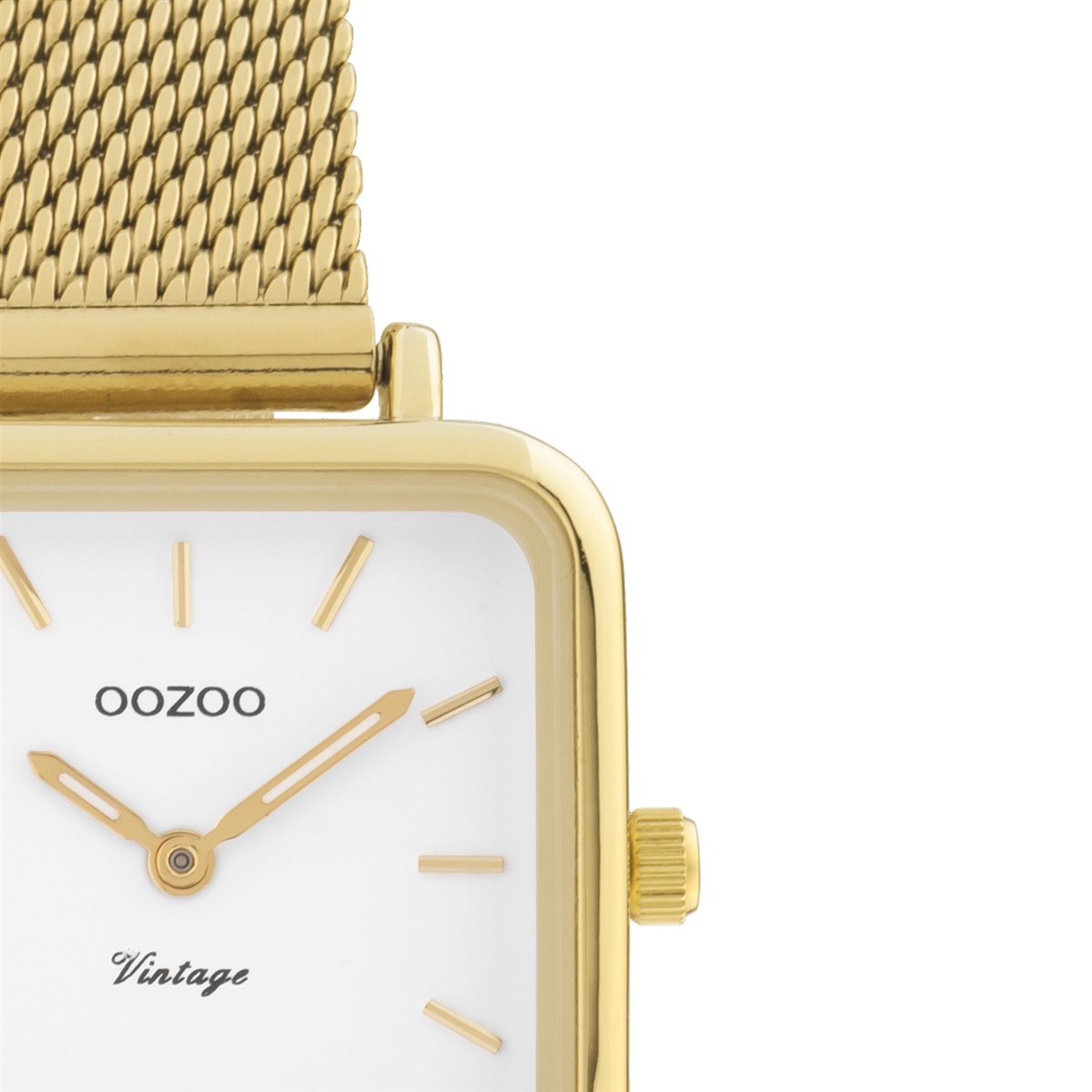 OOZOO Vintage series goudkleurige horloge met goudkleurige metalen mesh armband C20263 bol