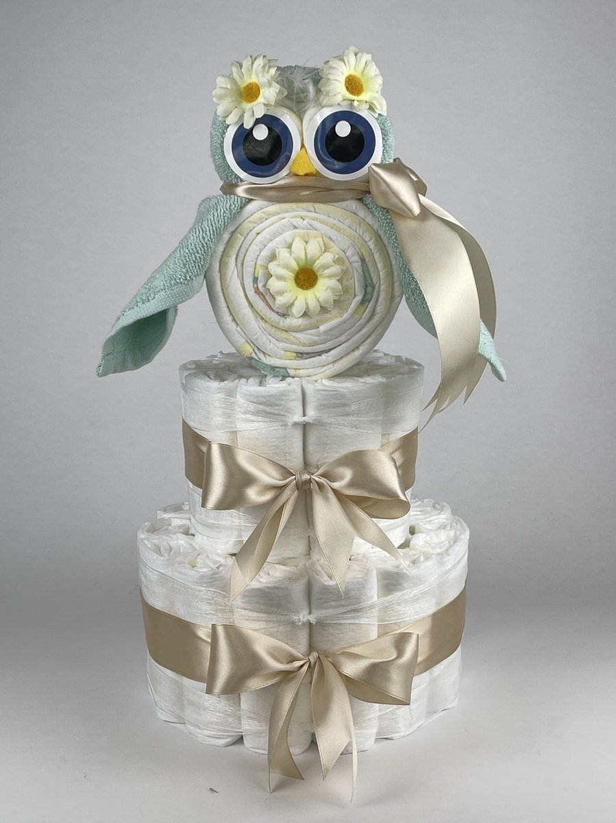Goedkoopste Chouette-Chouette | Luiertaart Neutraal | Kraamcadeau | Geboorte Jongen Meisje | Babyshower | Uil Mint groen - Beige