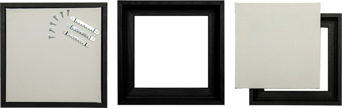 Drieluik; 3 houten baklijsten (kaders) zwart met GRATIS katoenen doeken 30 x 40 cm