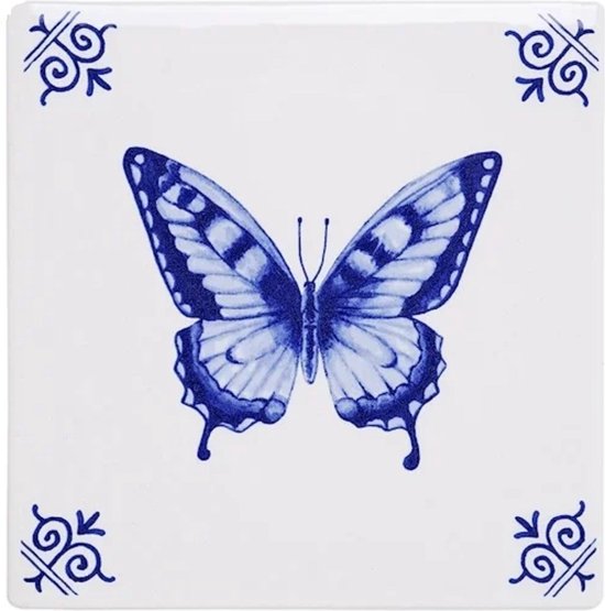Tuile Papillon | Bleu de Delft | Heinen Delft Bleu | Souvenir | 13 x 13 cm