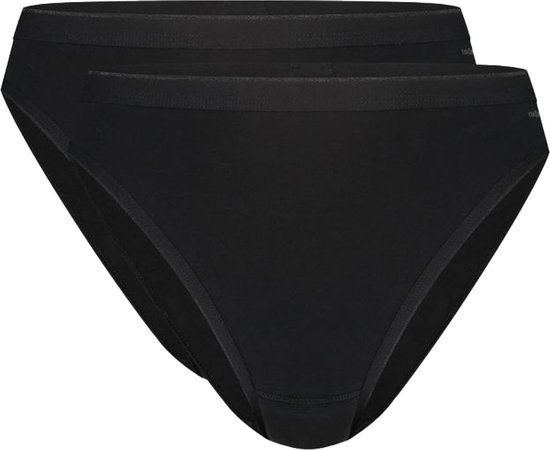 Twee zwarte broekjes met een hoge taille en een smalle band aan de bovenkant.