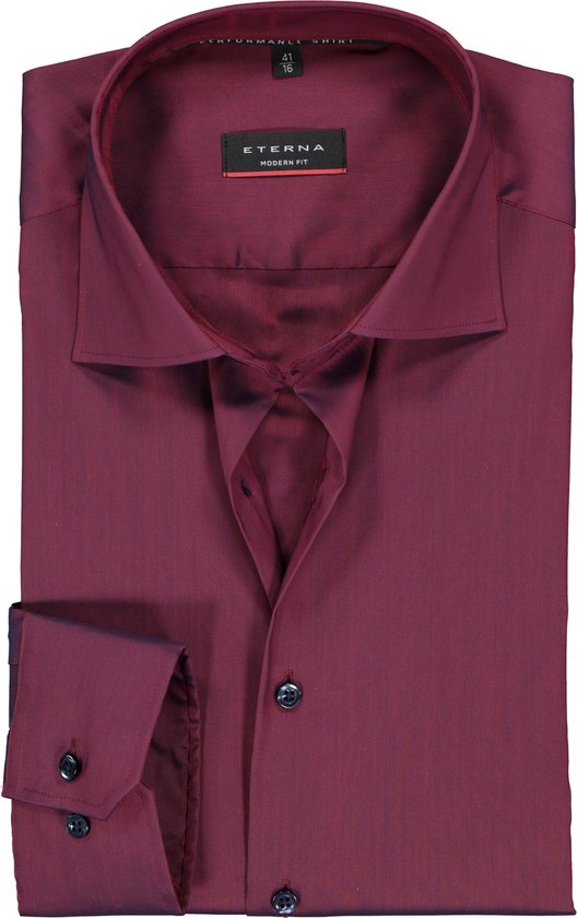 ETERNA modern fit overhemd - superstretch lyocell heren overhemd - bordeaux rood - Strijkvriendelijk - Boordmaat: 40