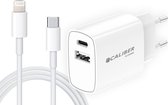 Chargeur iPhone - Adaptateur - USB Type-C - PD - vers Câble Lightning - 20 Watts - QC3.0 USB-A - Chargeur Rapide - Câble de Chargement - Compatible avec Apple iPhone et Apple iPad - 1.5 Mètre - Blanc (PSPQ-20CLW)