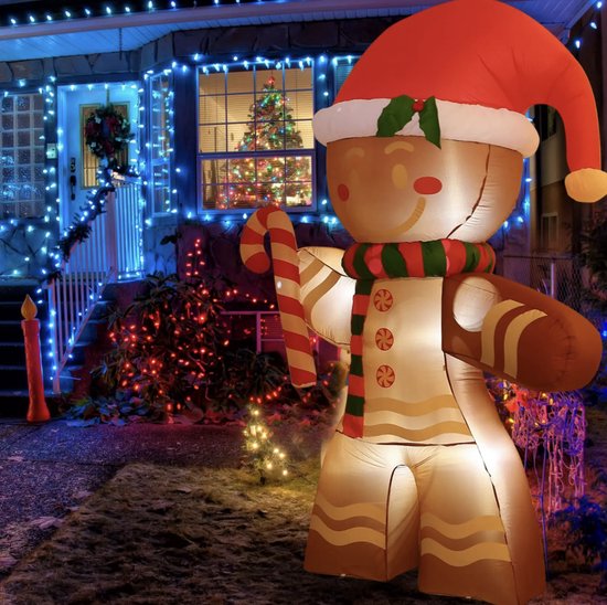 HOMCOM Opblaasbare Kerstboom Met Kerstman Sneeuwpop En Geschenkdoos 210 Cm Kerstverlichting Led Zelfopblazend~13fak3u4j6g01
