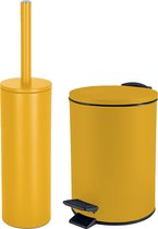 Spirella Badkamer/toilet accessoires set - WC-borstel en pedaalemmer 3L - metaal - saffraan geel