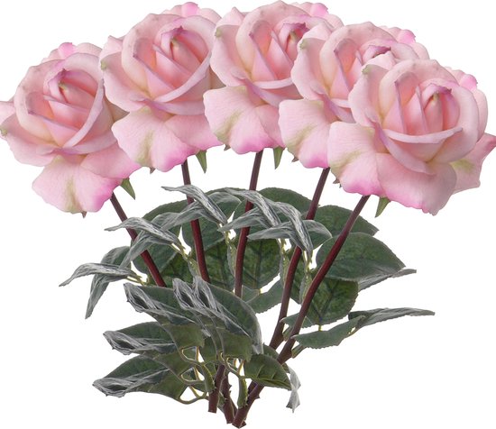 Top Art Kunstbloem roos Caroline - 5x - roze - 70 cm - zijde - kunststof steel - decoratie bloemen