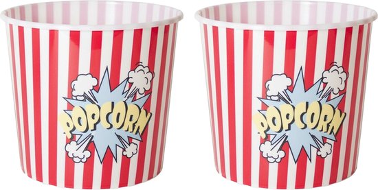 Gerimport Popcorn bak - 2x - rood/wit - kunststof - D24 - 9 liter - herbruikbaar