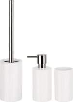 Spirella Ensemble d'accessoires de salle de bain - brosse WC/distributeur de savon/tasse - porcelaine - blanc ivoire - Aspect Luxe