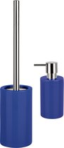 Spirella Badkamer accessoires set - WC-borstel/zeeppompje - porselein - donkerblauw - Luxe uitstraling