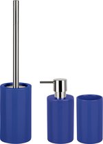 Spirella Badkamer accessoires set - WC-borstel/zeeppompje/beker - porselein - donkerblauw - Luxe uitstraling