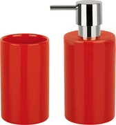 Spirella Ensemble d'accessoires de salle de bain - distributeur de savon/tasse - porcelaine - rouge - Aspect Luxe