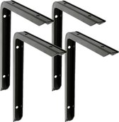 AMIG Plankdrager/planksteun - 4x - aluminium - gelakt zwart - H150 x B100 mm - max gewicht 90 kg - boekenplank steunen