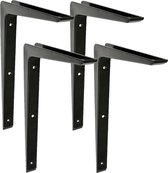 AMIG Plankdrager/planksteun - 4x - aluminium - gelakt zwart - H250 x B200 mm - boekenplank steunen