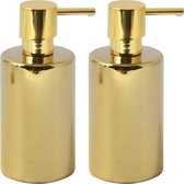 Pompe/distributeur de savon Spirella Sienna - 2x - or brillant - porcelaine - 16 x 7 cm - 300 ml - sanitaire