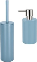 Spirella Badkamer accessoires set - WC-borstel/zeeppompje - metaal/porselein - lichtblauw - Luxe uitstraling