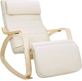 SONGMICS Schaukelstuhl, Relaxstuhl, 5-Fach verstellbare Fußstütze, Gestell aus stabilem Birkenholz, bis 150 kg belastbar, beige LYY10M