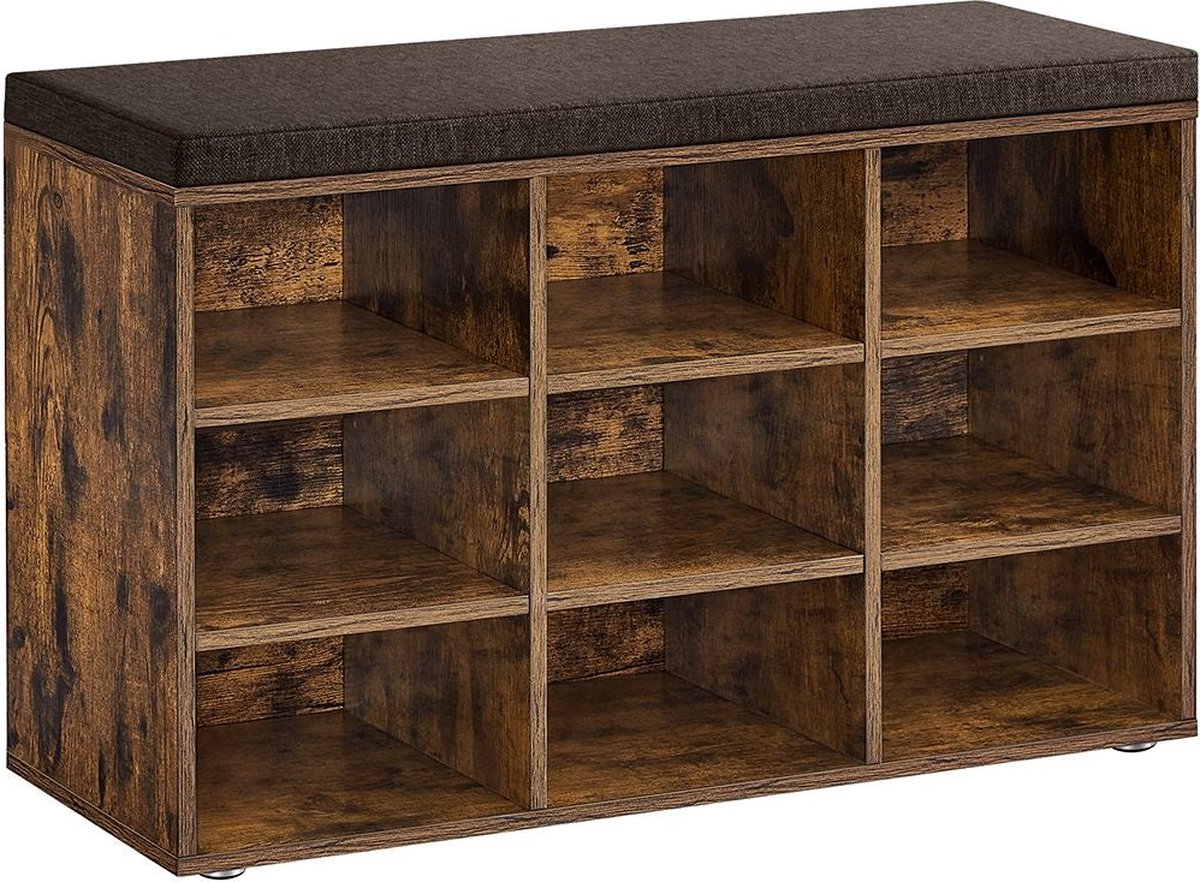 Banc à Chaussures VASAGLE Avec Tiroir Et Compartiments - Siège Rembourré 104cm Marron Rustique