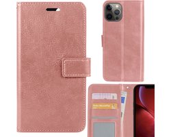 iPhone 15 Pro Bookcase Telefoon hoesje Stevige Portemonnee Wallet Case – Pasjeshouder Rose Gold Roze Goud