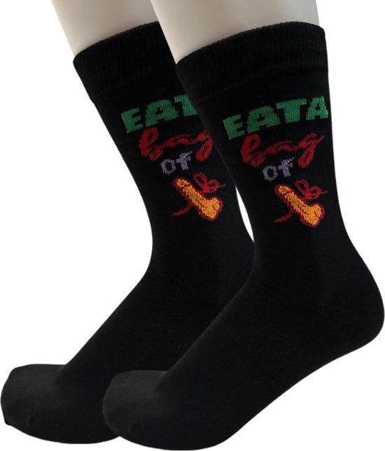 Grappige Sokken met tekst "Eat a bag of Dicks" - Funny socks met Piemel - Zwart