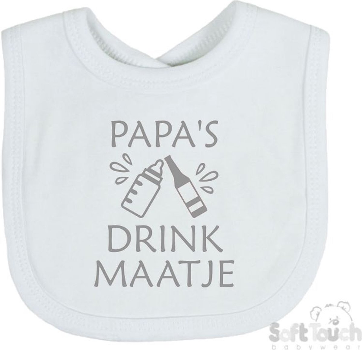 Goedkoopste Soft Touch Slabber Slabbetje Slab Papa's drink maatje Vaderdag Unisex Katoen Wit/grijs Maat 33x22 Cm