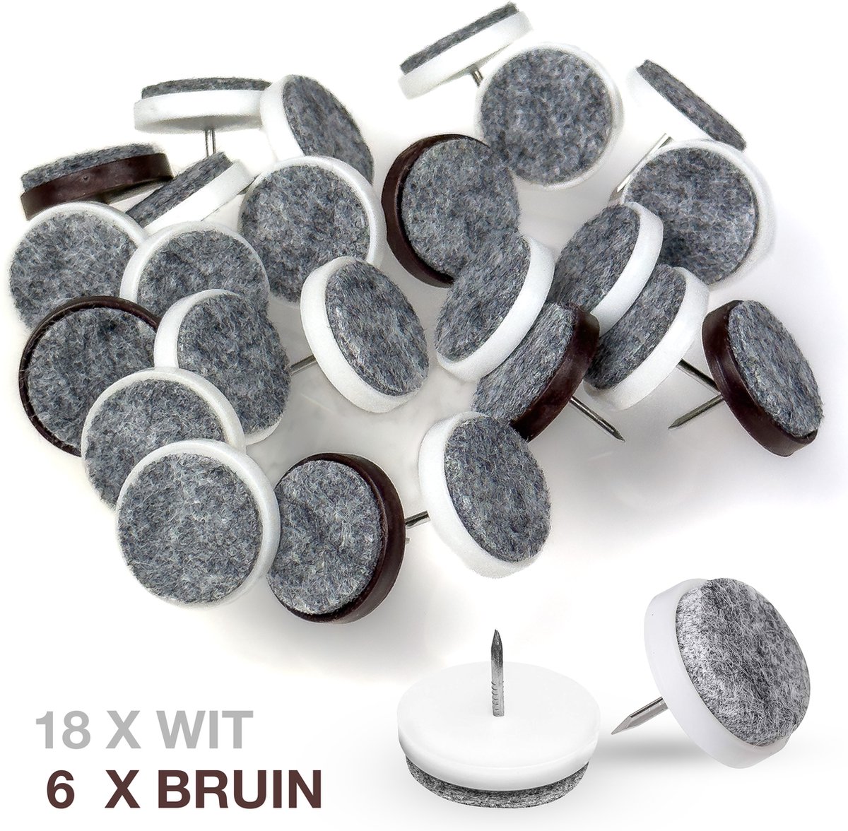 Vloerviltjes Premium Quality - Viltjes - Stoelpoten - Meubelvilt - Bruin/Wit