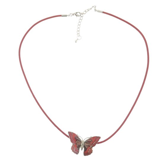 Behave Ketting - vlinder - ketting met hanger - rood - dames - emaille - cloisonné - 40 cm