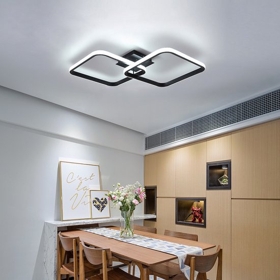 Delaveek-Vierkante Moderne LED Plafondlamp -42W 4700LM- koel wit 6500K-Dia 29cm-Zwart