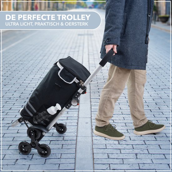 Chariot de courses Latium à 3 Roues - Chariot de courses pliable avec compartiment réfrigérant - Chariot avec sac de courses amovible - Chariot de courses pliable avec rampe d'escalier - Zwart