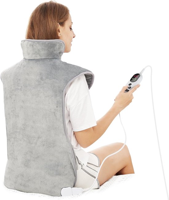 Comfortgrijs Elektrisch Verwarmingskussen (60x100cm) voor Rug, Nek en Schouders - Snelle Verwarming, Heupband, 3 Warmteniveaus, Automatische Uitschakeltimer