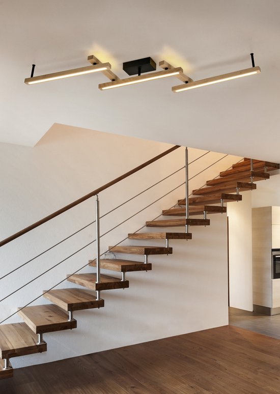 TRIO BELLARI - Plafondlamp - Houtkleurig - incl. 1x SMD 36W - Afstandsbediening - Geintegreerde dimmer - Zwenkbaar - Traploos instelbare lichtkleur - Verlichting omhoog en omlaag - Niet geschikt voor externe dimmer - Geheugenfunctie