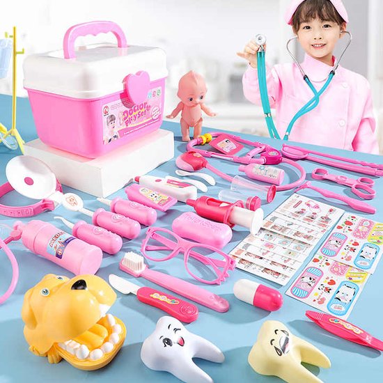 Dokterset - Dokter Speelgoed Set Voor Kinderen 38 Stuks Montessori Speelgoed - Operatietafel Arts - Dokter Speelset Vanaf 3 Jaar - Kerstcadeau Meisje - Roze - Merkloos