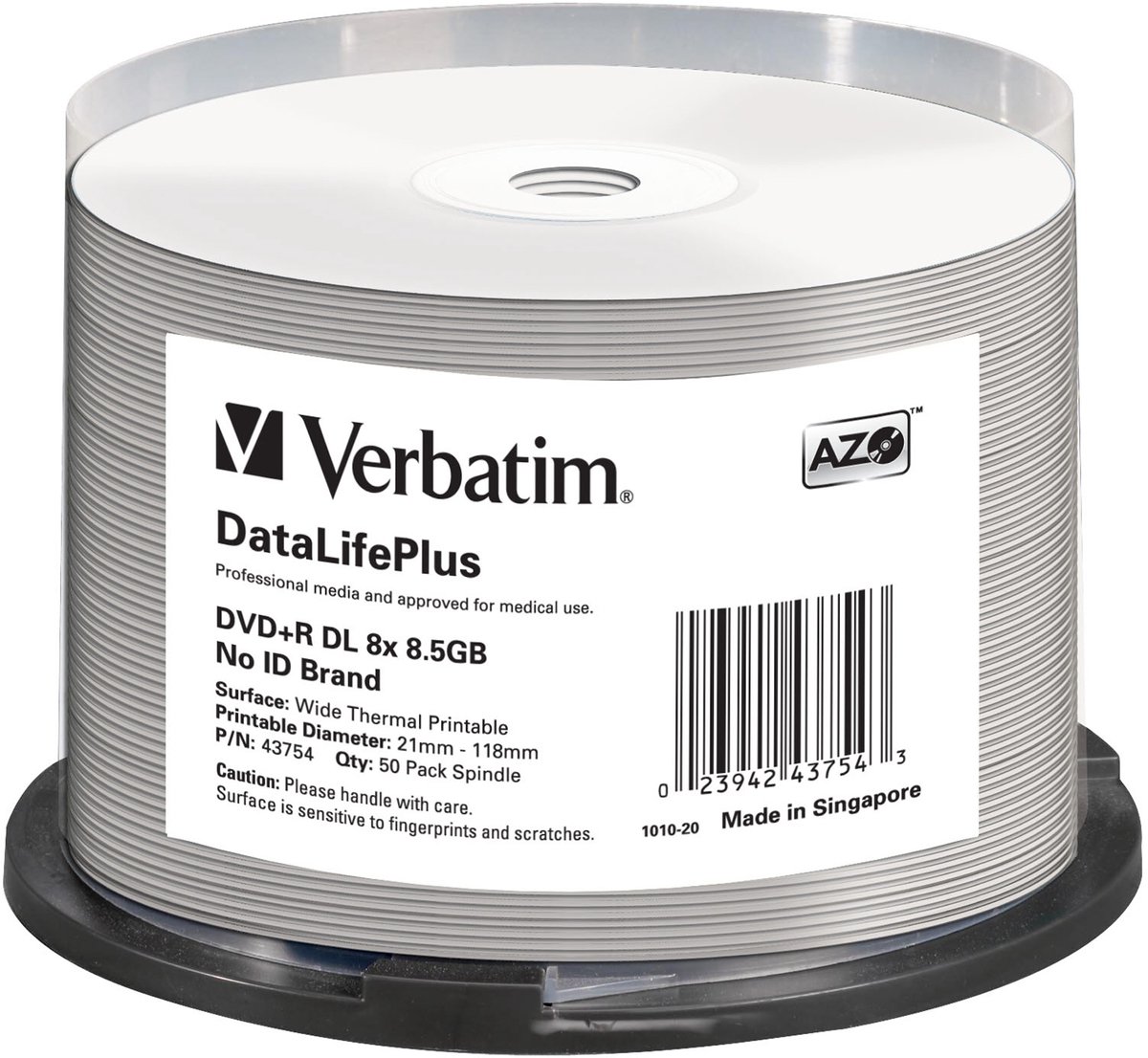 Verbatim DVD+R 8,5Gb=Dual Layer 8x wide thermal printable, Cakebox van 50 stuks(43754)