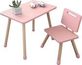 Kindertafel met stoel: robuuste kinderstoelenset van grenenhout om te spelen en te leren - perfect kinderkamermeubel in Scandinavische stijl (roze, 1 stoel)