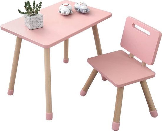 Kindertafel met stoel: robuuste kinderstoelenset van grenenhout om te spelen en te leren - perfect kinderkamermeubel in Scandinavische stijl (roze, 1 stoel)