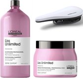 L'Oréal Professionnel - Liss Unlimited Set Groot - Shampoo 1500ml + Masker 500ml + KG Ontwarborstel - Serie Expert Kit