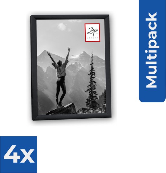 Kunststof Fotolijst New Easy Zwart 10x15 cm KB1 - Fotolijst - Voordeelverpakking 4 stuks