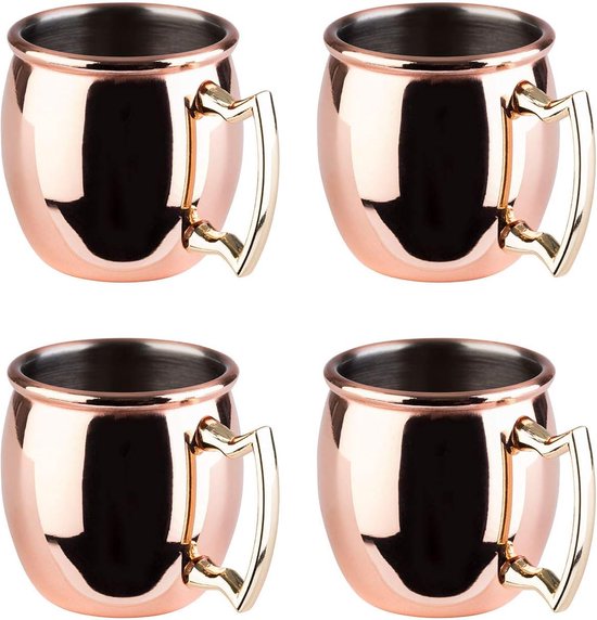 Navaris Moscow Mule Bekers Set Van 4 Cocktailbekers Mok Voor En Cocktails Roestvrij Staal Koperen Mokken Inclusief Jigger 590780014