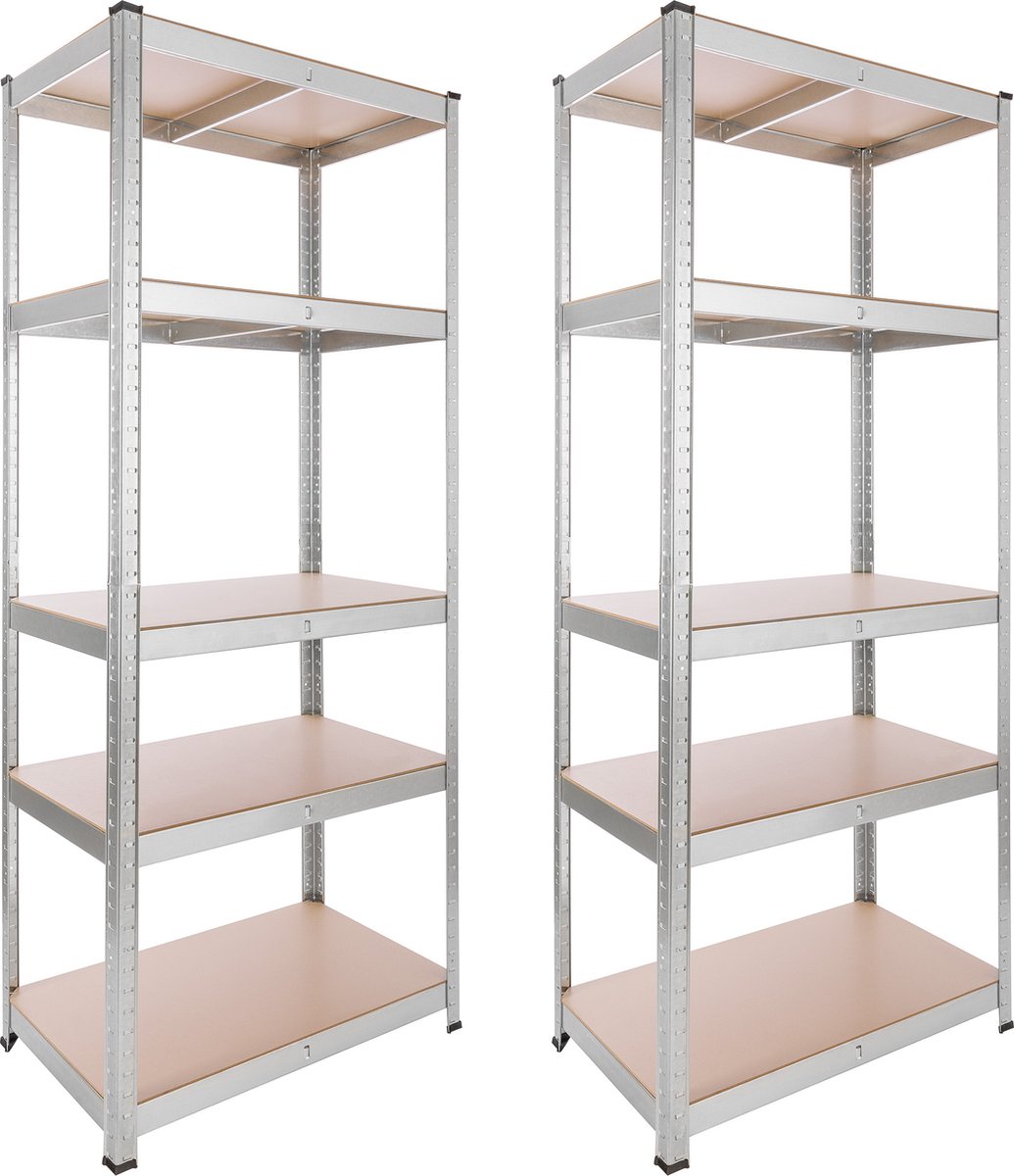 AREBOS 2x Stellingkast - Opbergrek - 5 Planken - 875 kg Draagkracht - 180x75x45 cm - Metaal/MDF - te gebruiken als werkbank