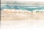 Met Frame Beach Sea Grote Canvas Foto's 120 x 50 cm Abstract Blauw Zeelandschap Muurkunst Moderne Muurafbeeldingen XXL Kunstafdruk Decoratie voor Woonkamer Slaapkamer Klaar om op te hangen.