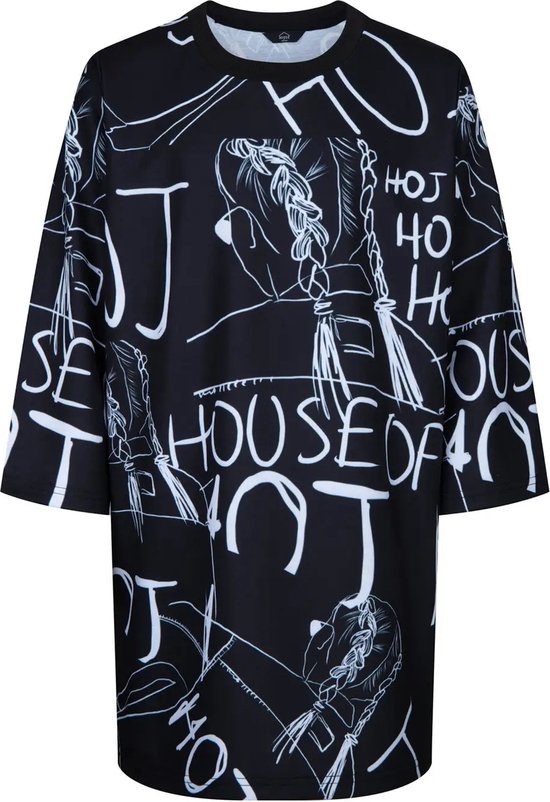 HOJ ROBE T-SHIRT AVEC ILLUSTRATIONS ET GRAFFITI - vêtements pour enfants noir et blanc automne hiver printemps street style vêtements pour enfants pull fille taille 152/158