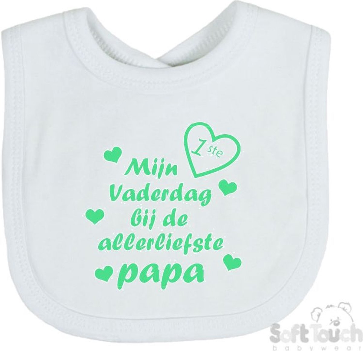 Goedkoopste Soft Touch Slabber Slabbetje Slab Mijn 1ste vaderdag bij de allerliefste papa Vaderdag Unisex Katoen Wit/mint Maat 33x22 Cm