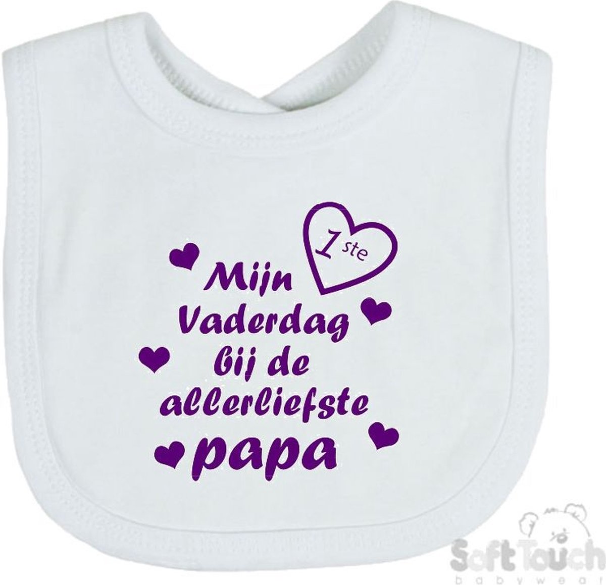 Goedkoopste Soft Touch Slabber Slabbetje Slab Mijn 1ste vaderdag bij de allerliefste papa Vaderdag Unisex Katoen Wit/paars Maat 33x22 Cm