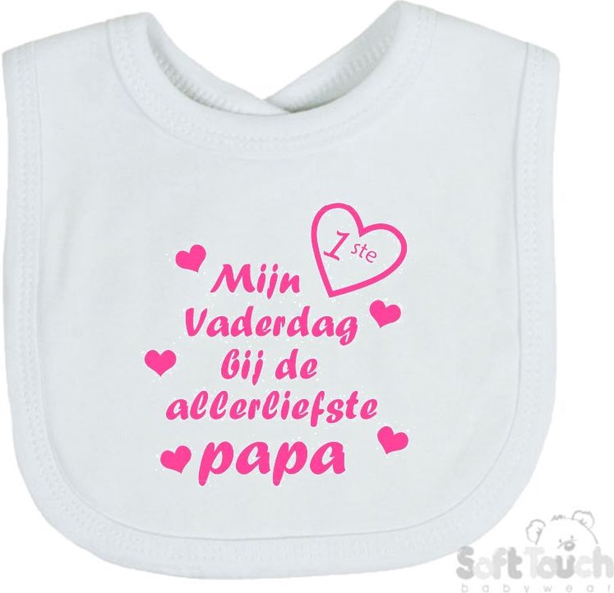 Goedkoopste Soft Touch Slabber Slabbetje Slab Mijn 1ste vaderdag bij de allerliefste papa Vaderdag Unisex Katoen Wit/roze Maat 33x22 Cm