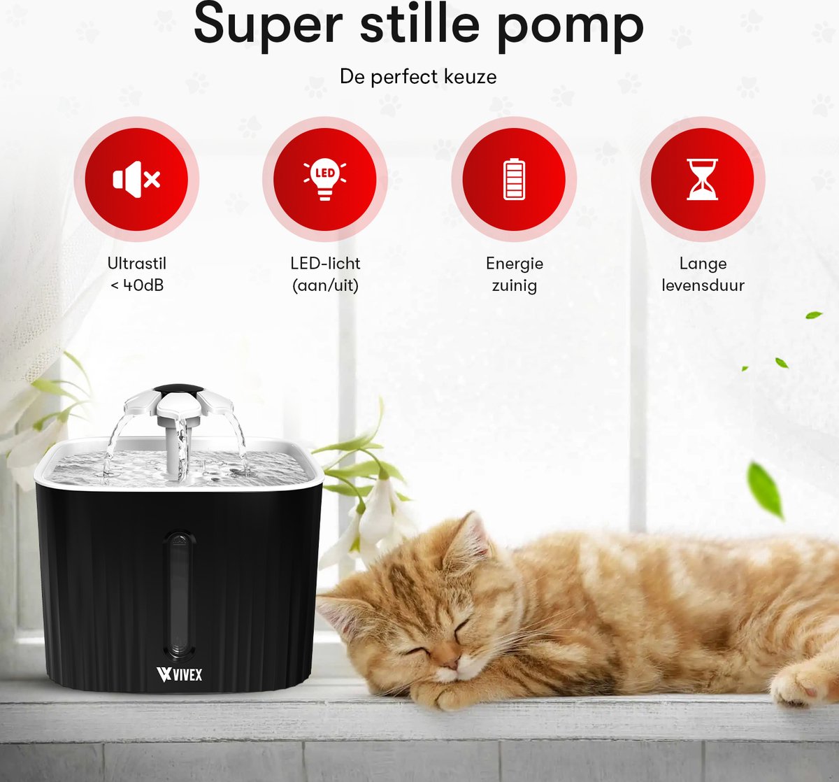 Vivex® Drinkfontein - Waterfontein voor Katten en Honden - Incl. 6 Filters en cleaning tool - Muisstil thumbnail 6