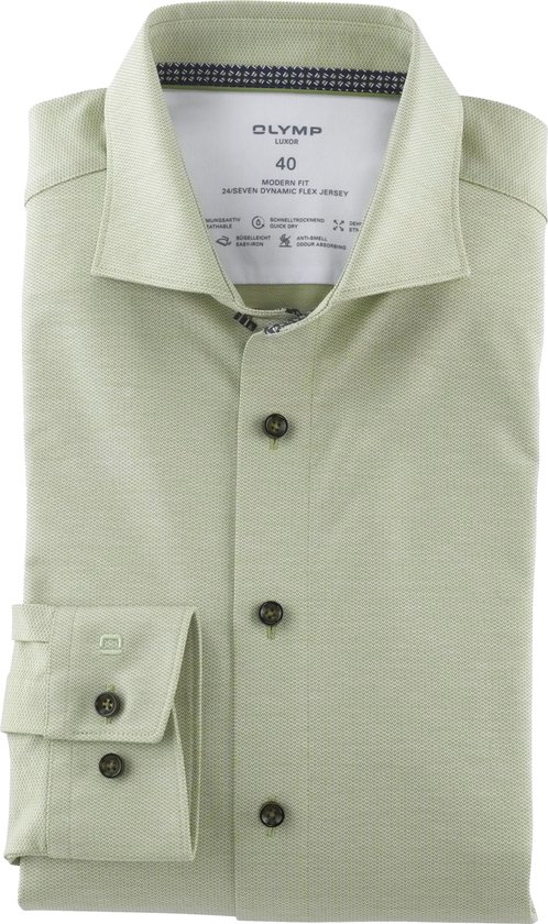 OLYMP Luxor 24/7 modern fit overhemd - tricot - lindegroen - Strijkvriendelijk - Boordmaat: 42